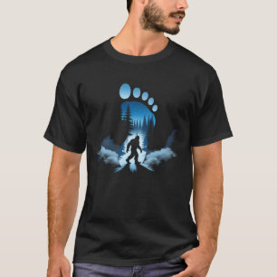 Bigfoot Sasquatch Full Moon In The Forest Paw Prin T-Shirt