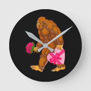 Bigfoot Sasquatch Funny Valentines Day Love Round Clock