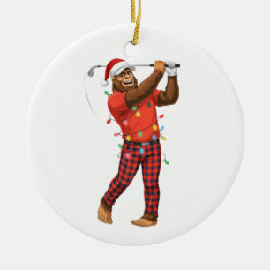 Bigfoot Sasquatch Golf Christmas 2026 Holiday Spor Ceramic Ornament