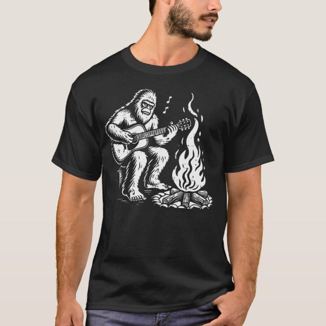 Bigfoot Sasquatch Guitar Campfire Camping Men Wome T-Shirt (Front)
