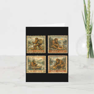 Bigfoot sasquatch hiking fishing camping father's card