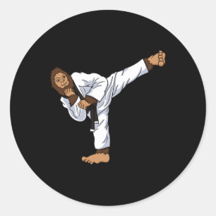 Bigfoot Sasquatch Karate Taekwondo Kickboxing Kara Classic Round Sticker