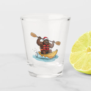 Bigfoot Sasquatch Kayaking Christmas Water Sport Shot Glass
