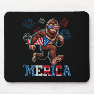 Bigfoot Sasquatch Merica Fireworks 4th Of July Pat Mouse Pad