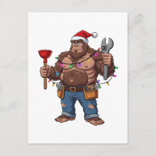 Bigfoot Sasquatch Plumber Christmas 2026 Holiday Invitation Postcard