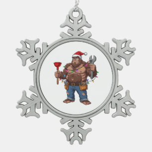 Bigfoot Sasquatch Plumber Christmas 2026 Holiday Snowflake Pewter Christmas Ornament