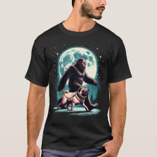 Bigfoot Sasquatch Pug Walking Dog Lover Moon T-Shirt