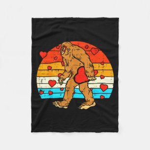 Bigfoot Sasquatch Retro Heart Funny Valentines Day Fleece Blanket