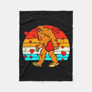 Bigfoot Sasquatch Retro Heart Funny Valentines Day Fleece Blanket