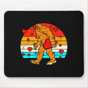 Bigfoot Sasquatch Retro Heart Funny Valentines Day Mouse Pad