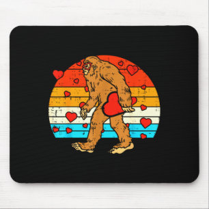 Bigfoot Sasquatch Retro Heart Funny Valentines Day Mouse Pad