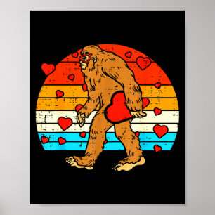 Bigfoot Sasquatch Retro Heart Funny Valentines Day Poster