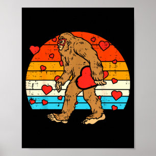 Bigfoot Sasquatch Retro Heart Funny Valentines Day Poster