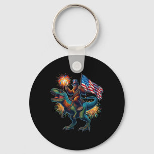 Bigfoot Sasquatch Riding Dinosaur T Rex. Funny 4th Key Ring
