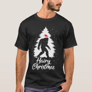 Bigfoot Sasquatch Santa Hat Hairy Christmas Pajama T-Shirt