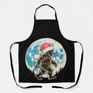 Bigfoot Sasquatch Santa Moon Christmas Lights Xmas Apron