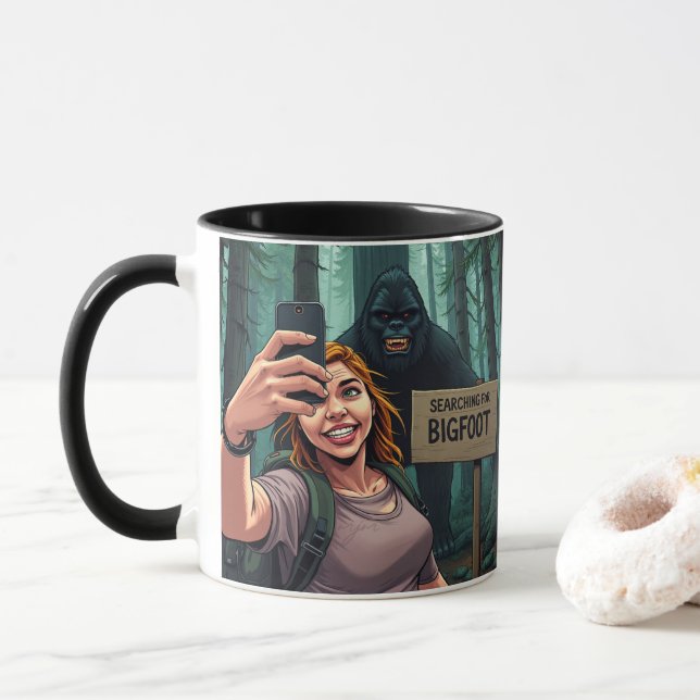 Bigfoot Sasquatch Selfie Mug (With Donut)