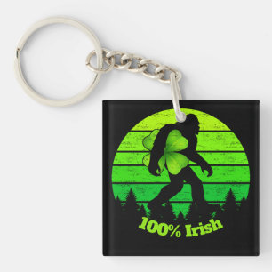 Bigfoot Sasquatch Shamrock 100% Irish Green Design Key Ring