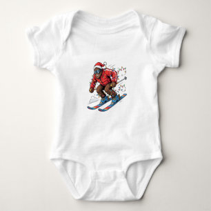 Bigfoot Sasquatch Skiing Christmas 2026 Holiday Baby Bodysuit
