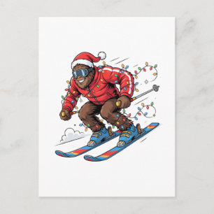Bigfoot Sasquatch Skiing Christmas 2026 Holiday Postcard