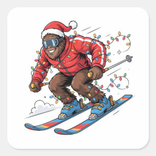 Bigfoot Sasquatch Skiing Christmas 2026 Holiday Square Sticker