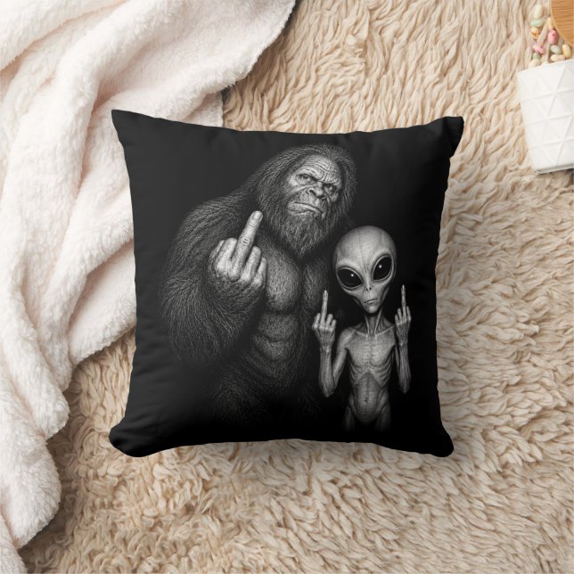 Bigfoot Sasquatch Space Alien Middle Finger  Cushion (Blanket)