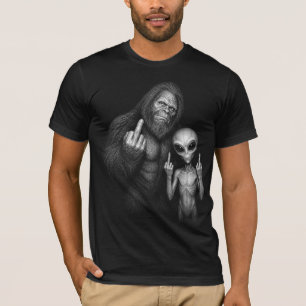 Bigfoot Sasquatch Space Alien Middle Finger T-Shirt