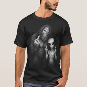 Bigfoot Sasquatch Space Alien Middle Finger T-Shirt