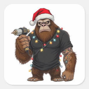 Bigfoot Sasquatch Tattoo Artist Christmas Square Sticker