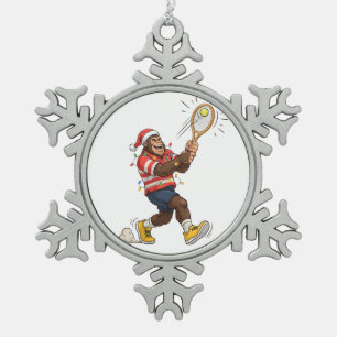 Bigfoot Sasquatch Tennis Christmas 2026 Holiday Snowflake Pewter Christmas Ornament