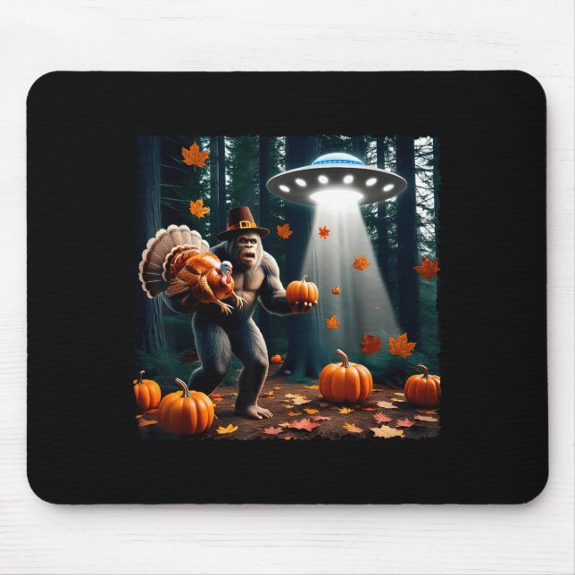 Bigfoot Sasquatch Turkey Ufos Funny Thanksgiving D Mouse Pad (Front)