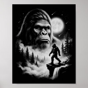Bigfoot Sasquatch Vintage Howling at Moon Forest Poster