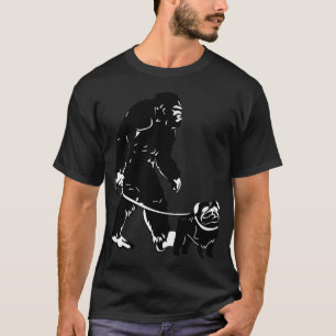 Bigfoot Sasquatch Walking Pug for Dog Lovers Funny T-Shirt