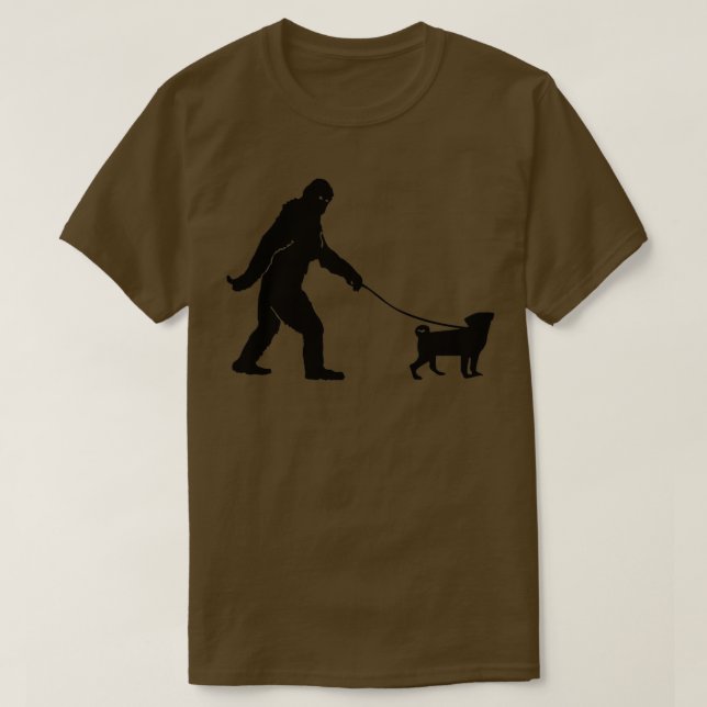 Bigfoot Sasquatch Walking Pug for Dog Lovers Funny T-Shirt (Design Front)