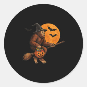 Bigfoot Sasquatch Witch Hat Pumpkin Halloween Men  Classic Round Sticker
