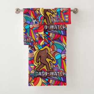 Bigfoot Sasquatch Wristwatch Pun Art  Bath Towel Set