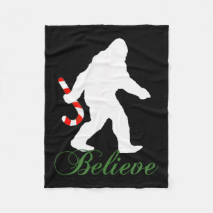 Bigfoot Sasquatch Yeti Believe Candy Cane Christma Fleece Blanket