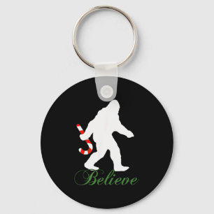 Bigfoot Sasquatch Yeti Believe Candy Cane Christma Key Ring
