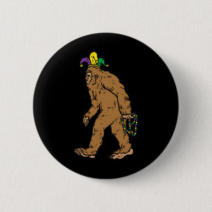 Bigfoot Sasquatsh Jester Hat Beads Funny Mardi Gra 6 Cm Round Badge