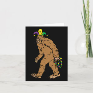 Bigfoot Sasquatsh Jester Hat Beads Funny Mardi Gra Card