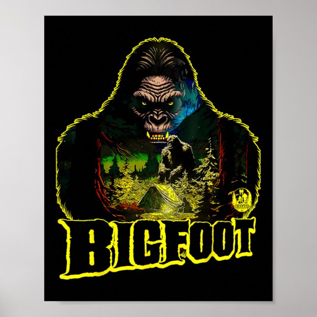 Bigfoot Scary Camping Forest Woods Sasquatch Tent  Poster (Front)