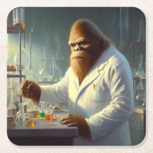 Bigfoot Scientist Square Paper Coaster