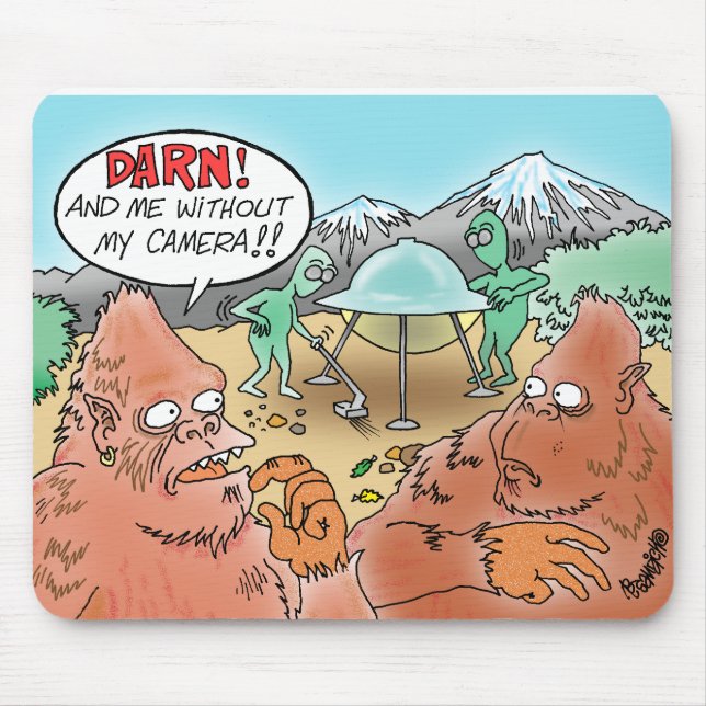 BIGFOOT SEES ALIENS AND WANTS HIS CAMERA MOUSEPAD (Front)