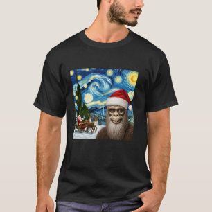 Bigfoot Selfie Santa s Sleigh Xmas Van Gogh Starry T-Shirt