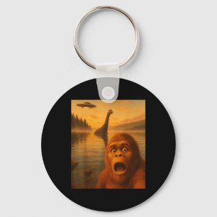 Bigfoot Selfie With Loch Ness Ufo Alien Gifts Men Key Ring