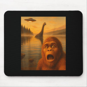 Bigfoot Selfie With Loch Ness Ufo Alien Gifts Men Mouse Pad