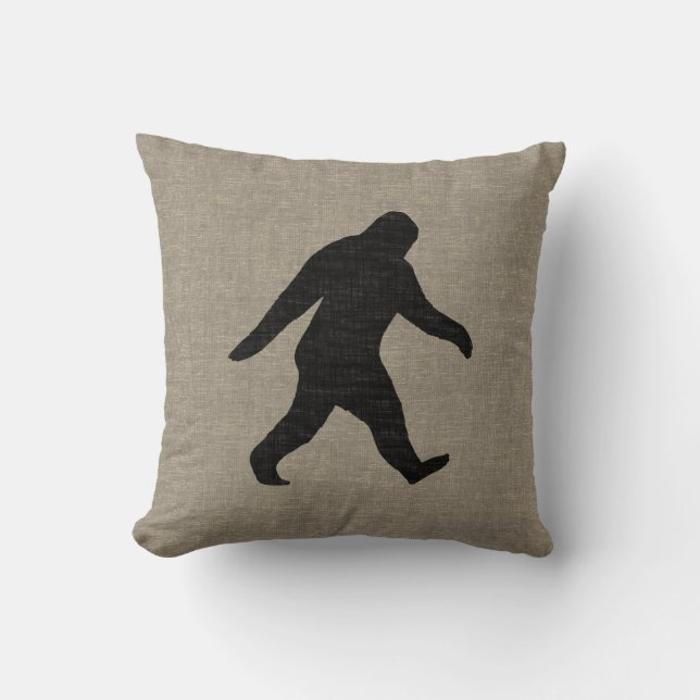 Bigfoot Silhouette Faux Linen Burlap Style Cushion (Front)
