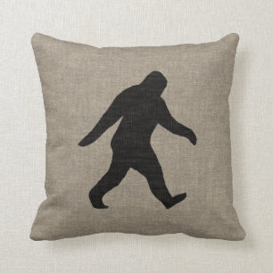 Bigfoot Silhouette Faux Linen Burlap Style Cushion