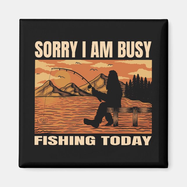 bigfoot silhouette landscape lake fishing activity magnet (Front)