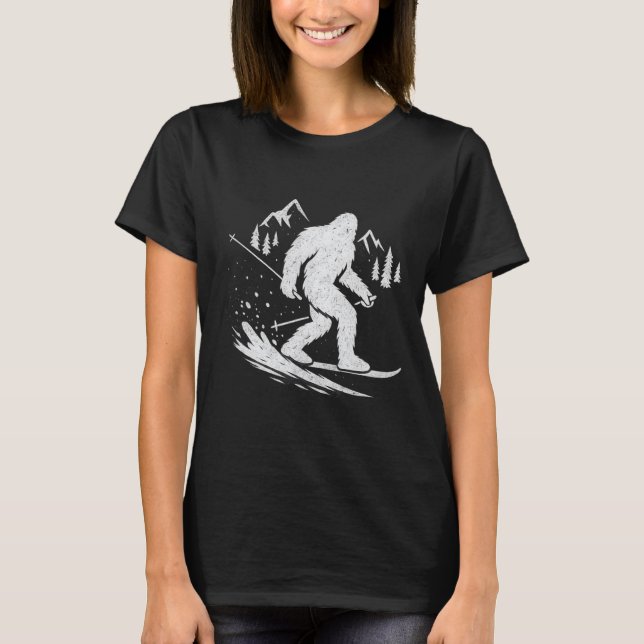 Bigfoot Skiing Funny  T-Shirt (Front)